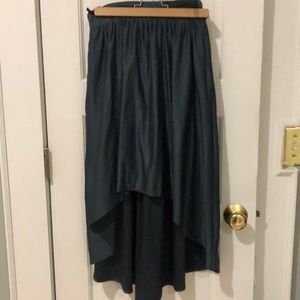 Blue silk high-low elastic waist skirt